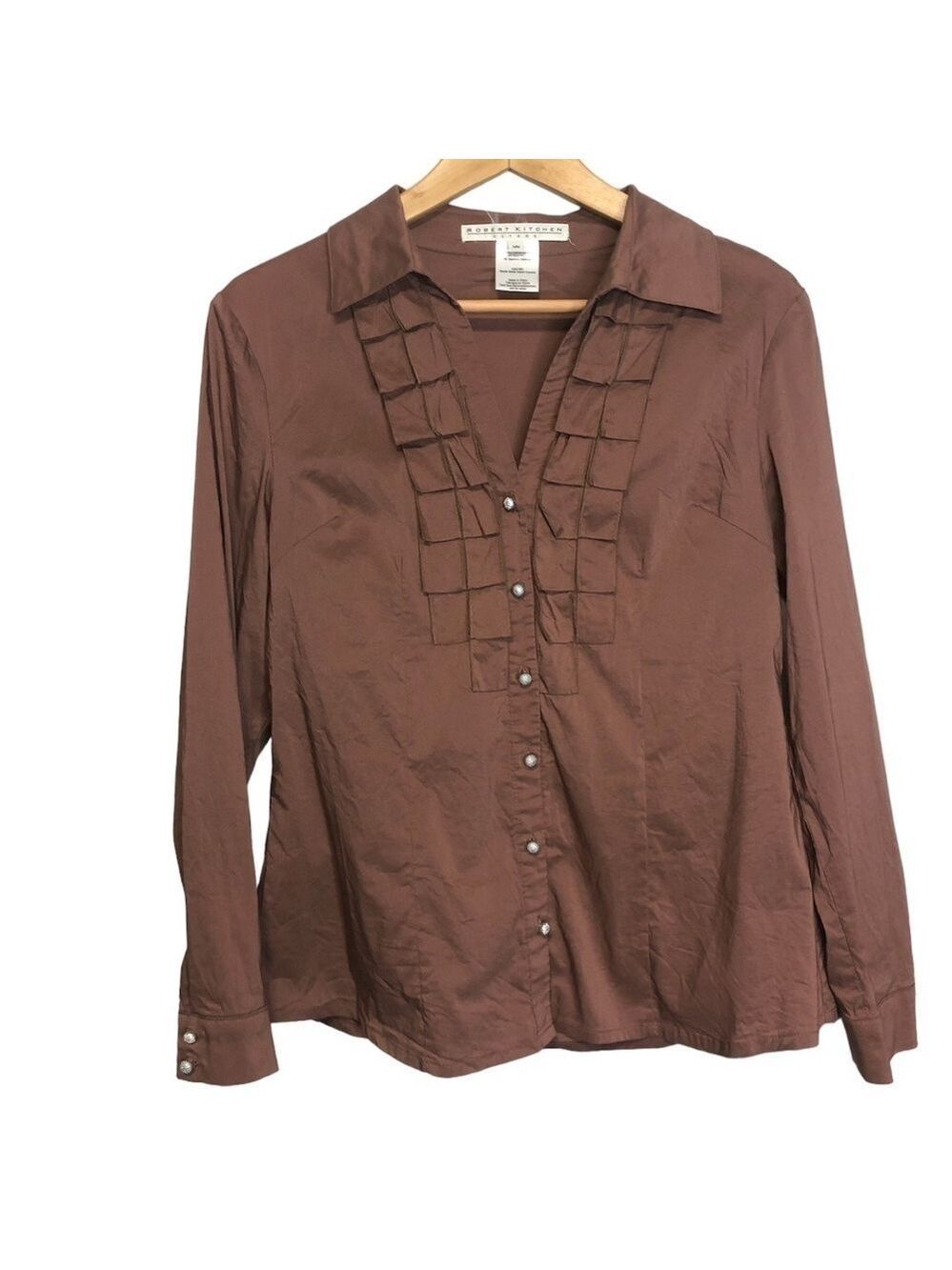 Robert Kitchen Long Sleeve Pleated Button Up Blouse, size M